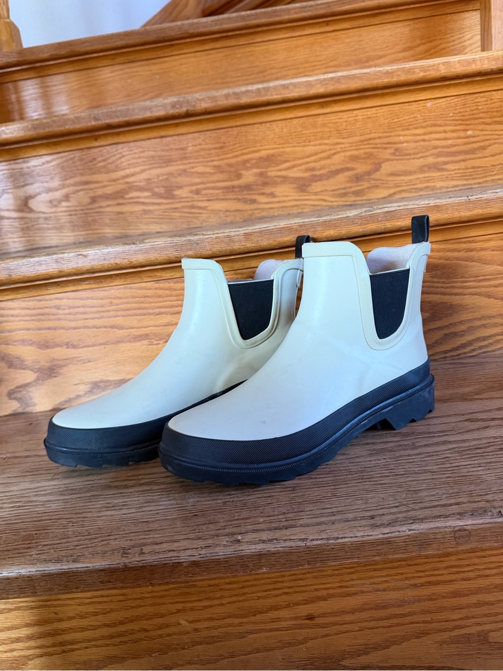 Time and Tru Cream and Black Chelsea Rain Ankle Booties